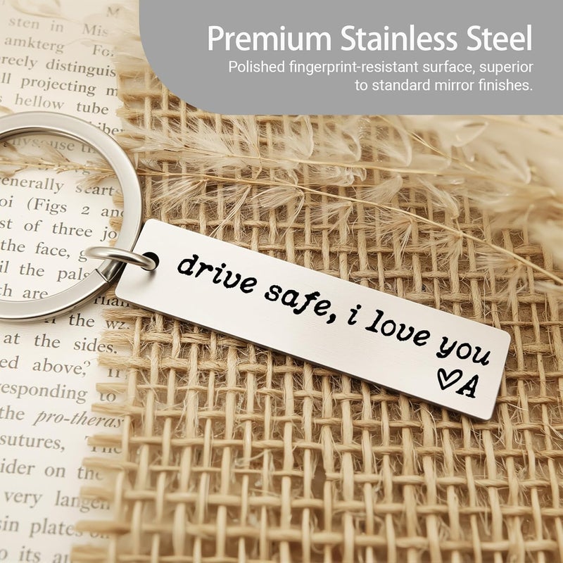 ZEARPT Valentine’s Day Gift for Boyfriend, Personalized Initial Drive Safe I Love You Keychain, Stainless Steel Key Ring for Him Husband Son, Couples Car Accessory, Gift-Ready Box - Image 3